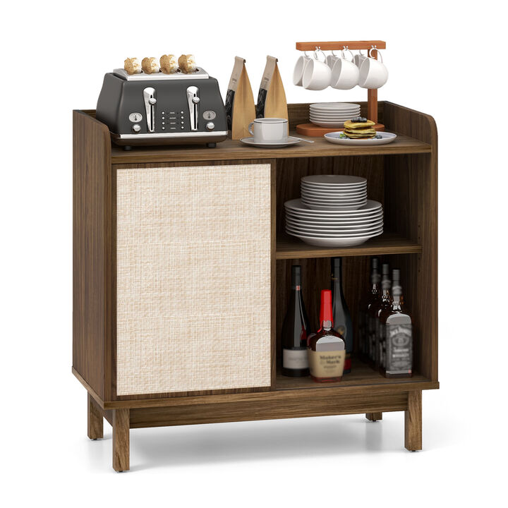 Mid-Century Buffet Sideboard with Sliding Door and Adjustable Shelves for Floor Storage and Organization