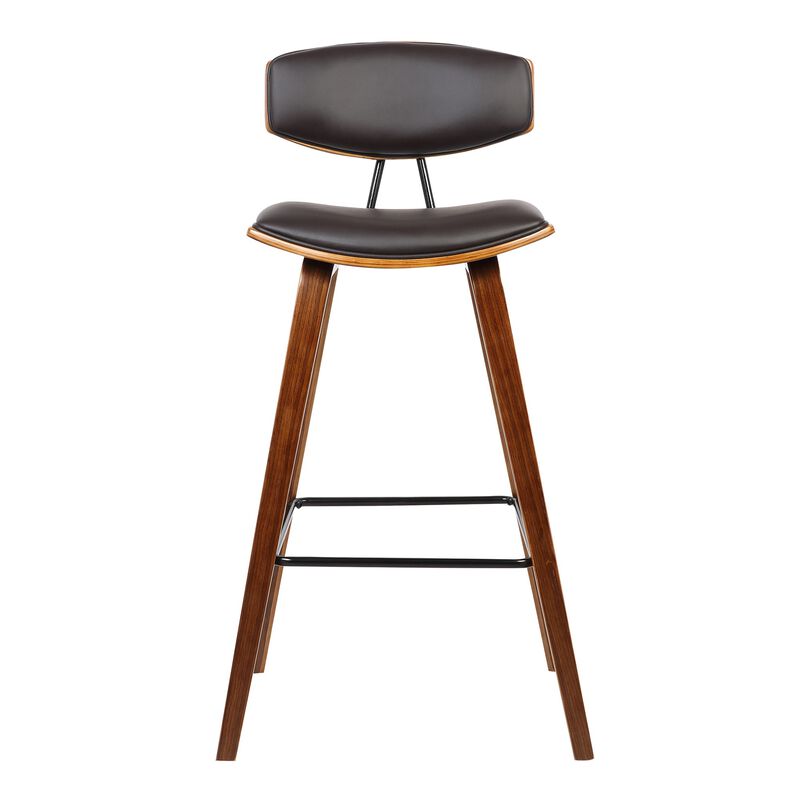 Wooden Frame Leatherette Barstool with Flared Legs, Brown-Benzara