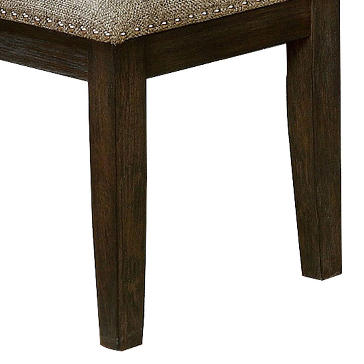 Fabric Upholstered Bench with Nailhead Trim and Tapered Legs, Gray and Espresso-Benzara