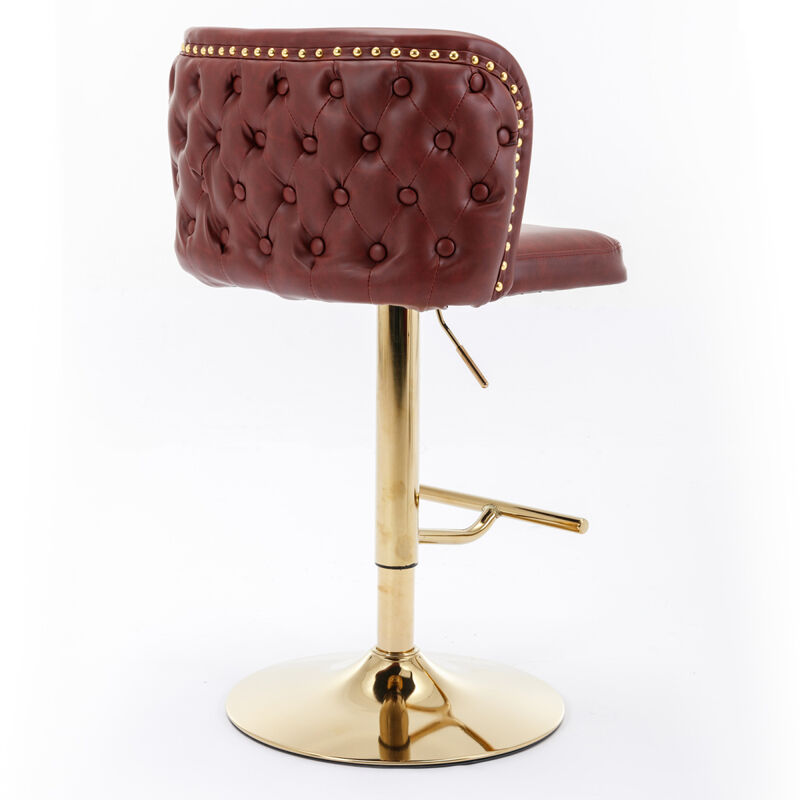 Adjustable Swivel Bar Stools, Wine Red, Set of 2