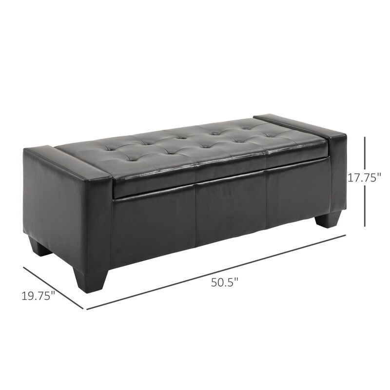 Versatile Black Beauty: 50.5" Tufted Faux Leather Storage Ottoman