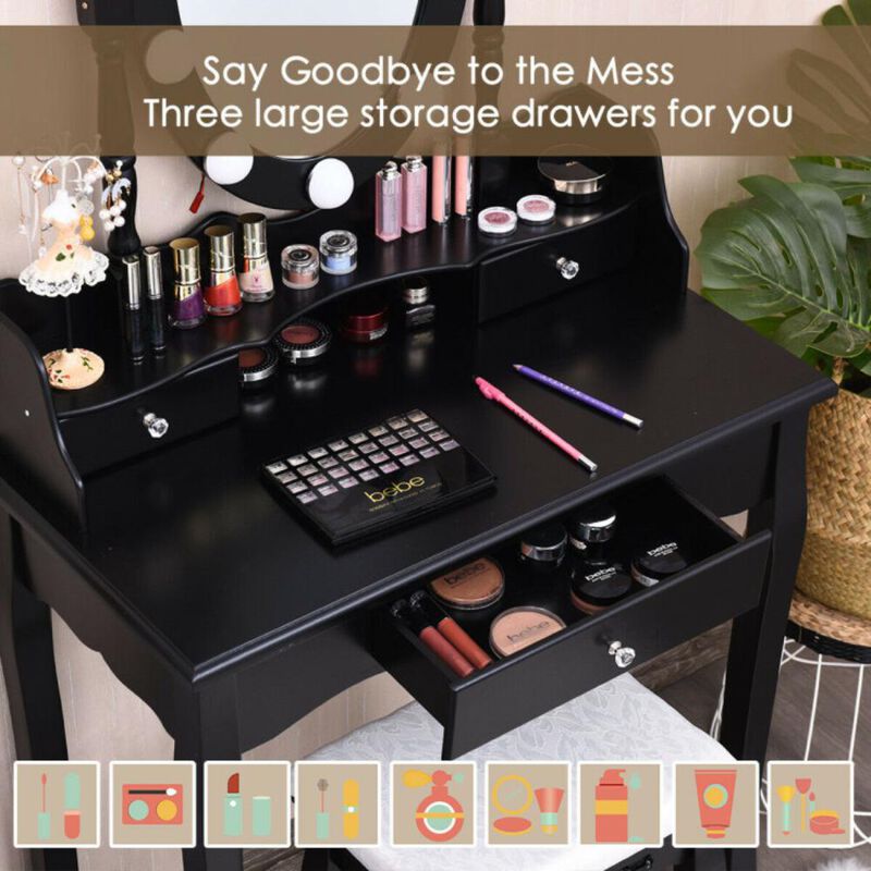 Hivvago Oval Mirror Vanity Set  with 10 LED Dimmable Bulbs and 3 Drawers