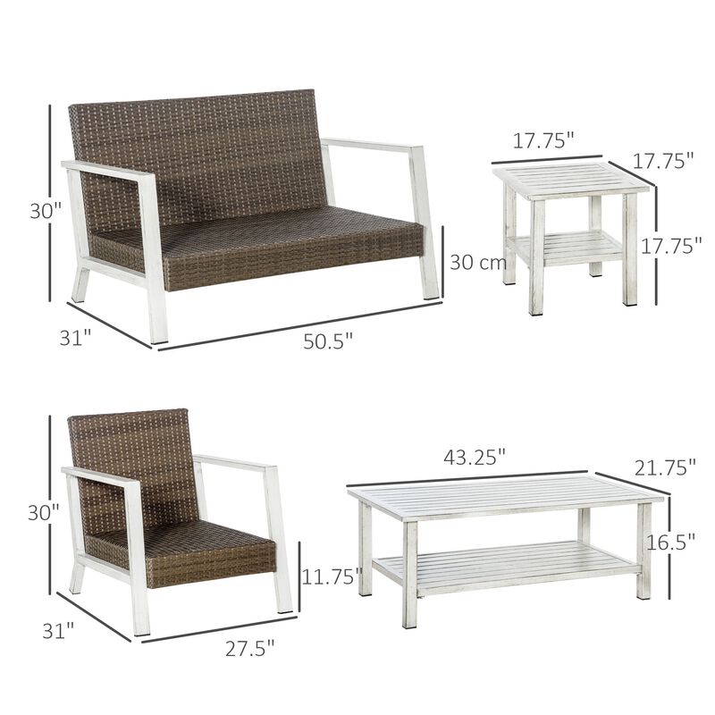 Beige Wicker Oasis: 5-Piece PE Rattan Set with Tables