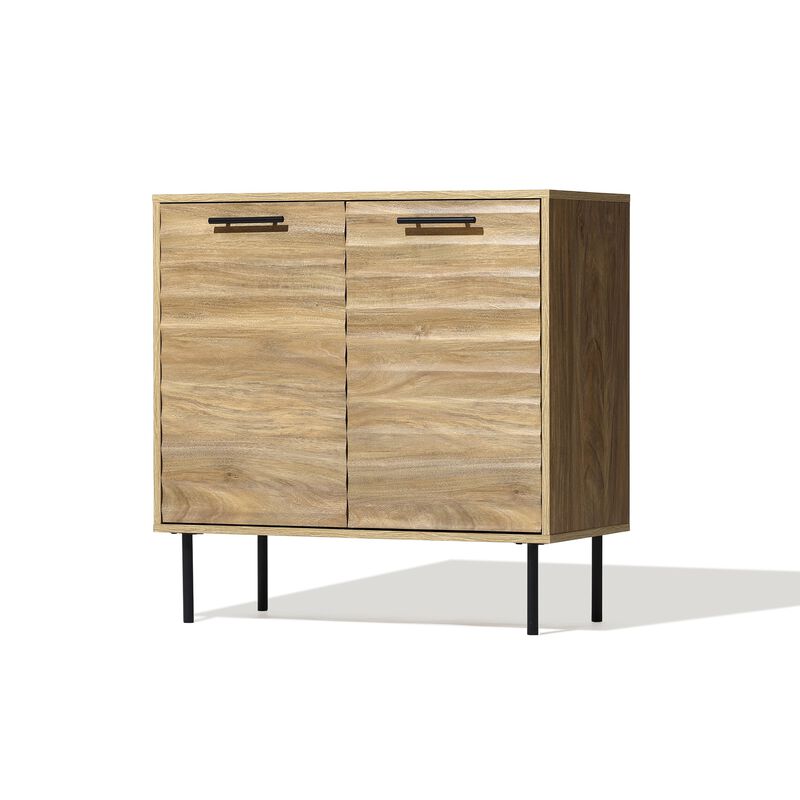LuxenHome Mid-Century Modern Wave 2-Door Cabinet with Metal Legs