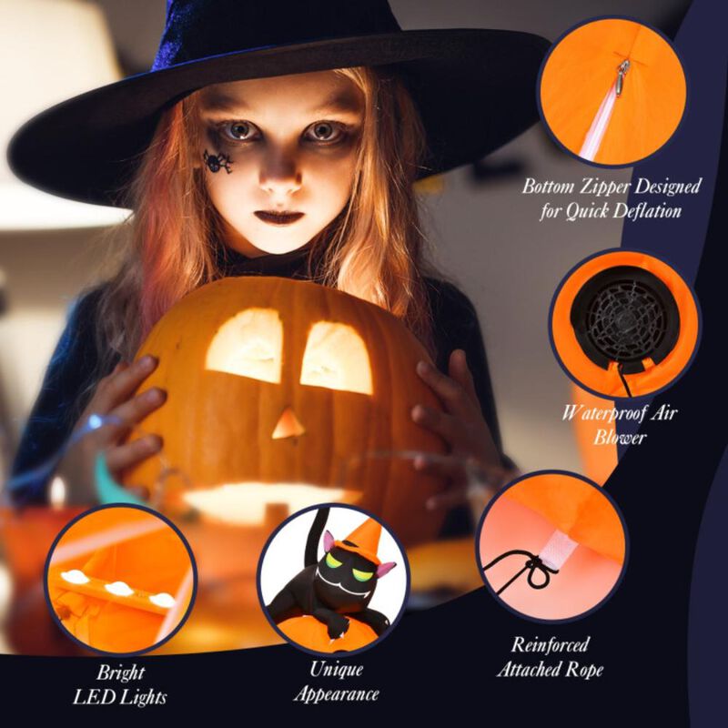 Hivvago Halloween 7.5 Feet Inflatable Pumpkin Combo with Witch Black Cat