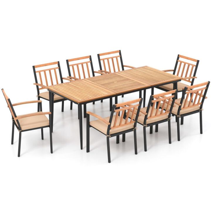 Hivvago 9-Piece Patio Dining Set with 8 Wooden Armchairs