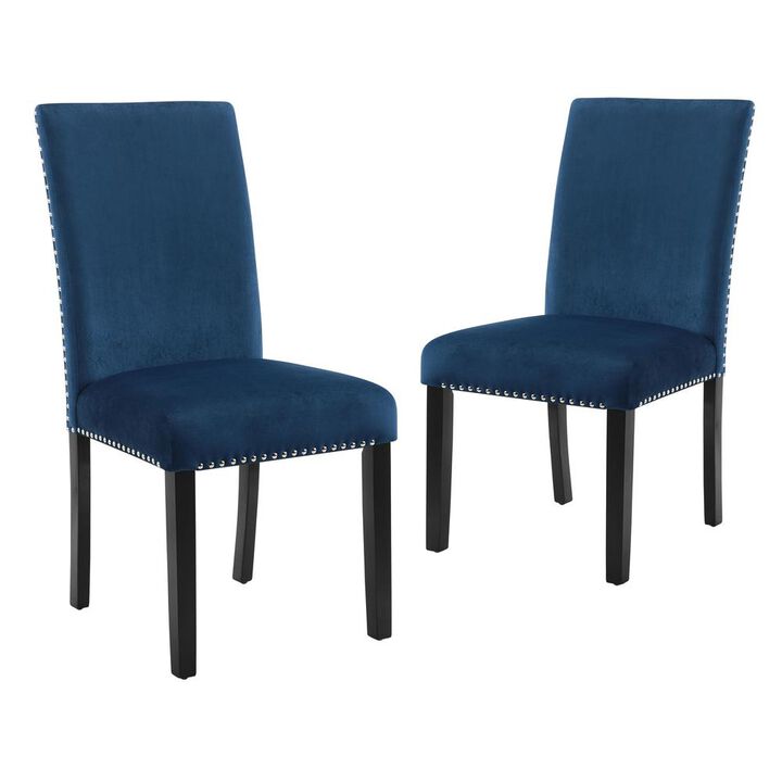 New Classic Furniture Furniture 37.75 Velvet & Wood Dining Chair in Blue (Set of 2)