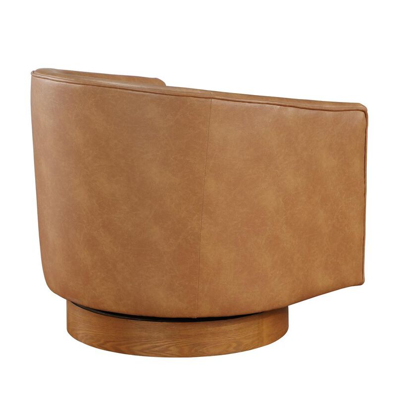 Comfort Pointe Irving Saddle Faux Leather Wood Base Barrel Swivel Chair
