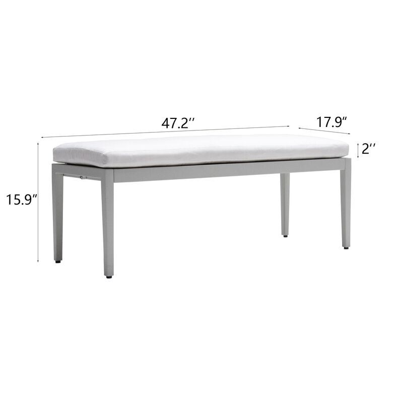 MONDAWE Outdoor Patio Aluminum Stationary Bench With Sunbrella Fabric Cushion , Grayish