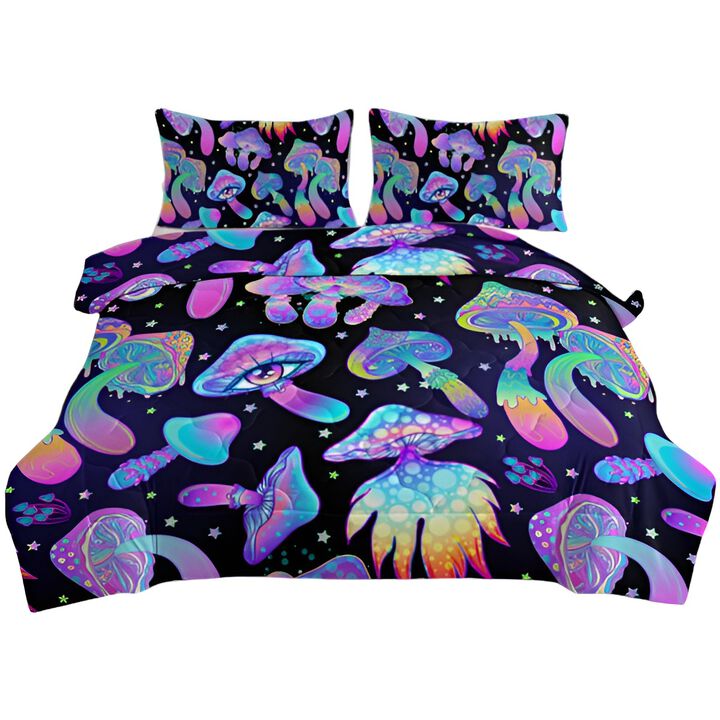 Ultra Soft 3-Piece Bedding Set, Fantasy Mushroom Duvet Cover with Dinosaur Print & 2 Shams