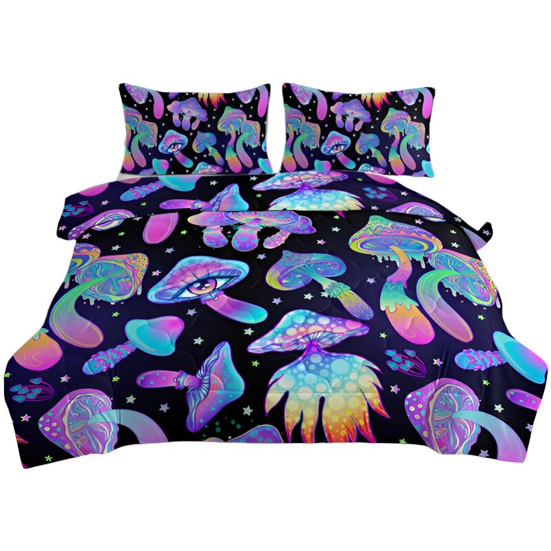 Ultra Soft 3-Piece Bedding Set, Fantasy Mushroom Duvet Cover with Dinosaur Print & 2 Shams