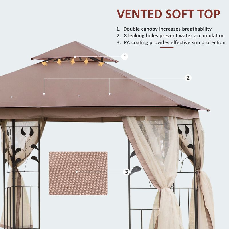 Brown Backyard Retreat: 10'x10' Gazebo with Curtains and Netting