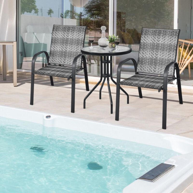 Hivvago Set of 6 Outdoor PE Wicker Stackable Chairs with Sturdy Steel Frame