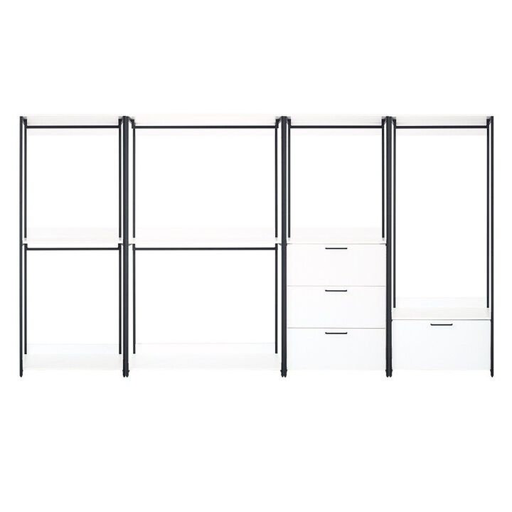 FC Design Klair Living White Freestanding Walk in Wood Closet System with Metal Frame