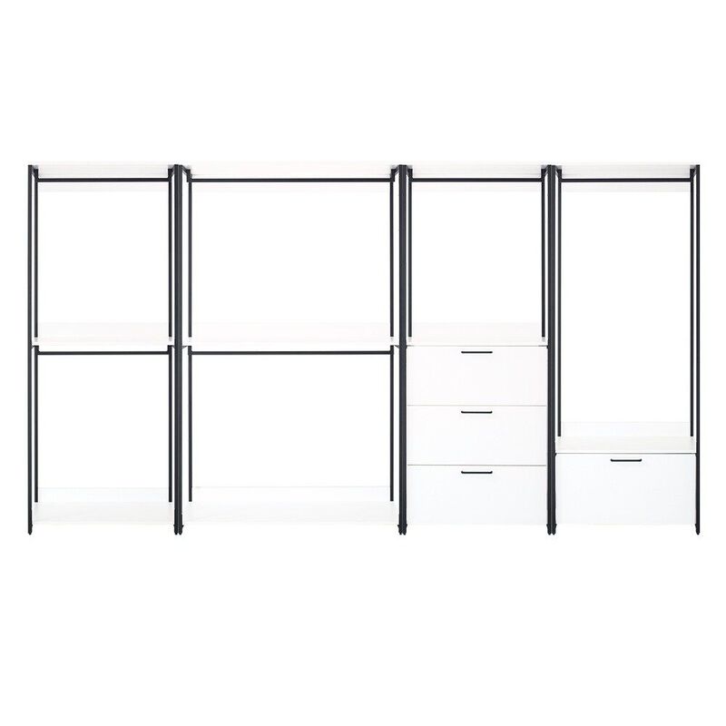 FC Design Klair Living White Freestanding Walk in Wood Closet System with Metal Frame