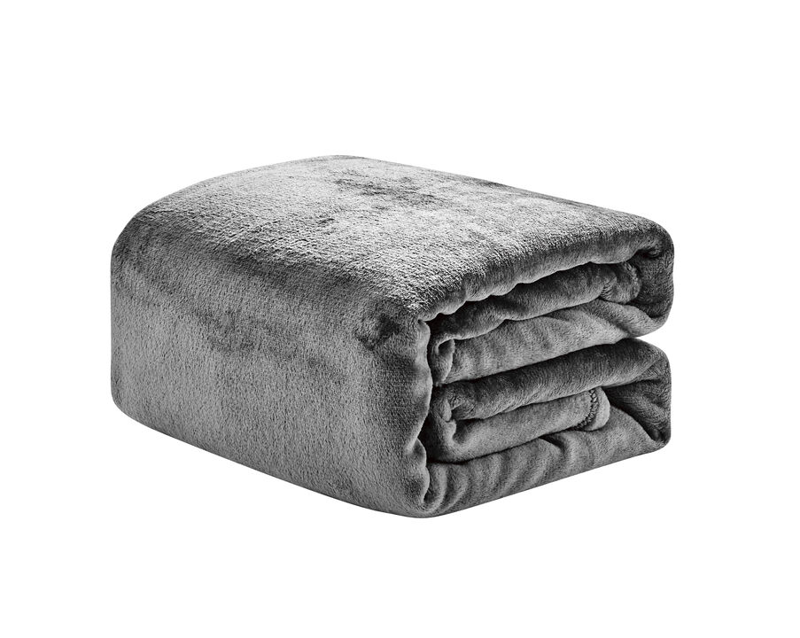 Plazatex Microplush and Microfiber All Season Hydrophobic  Polyester Solid Throw Blanket 50" x 60", Grey