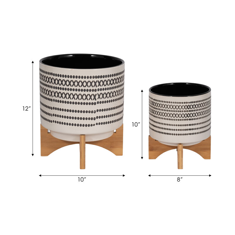 Aztec Planter with Wood Stand, Gray