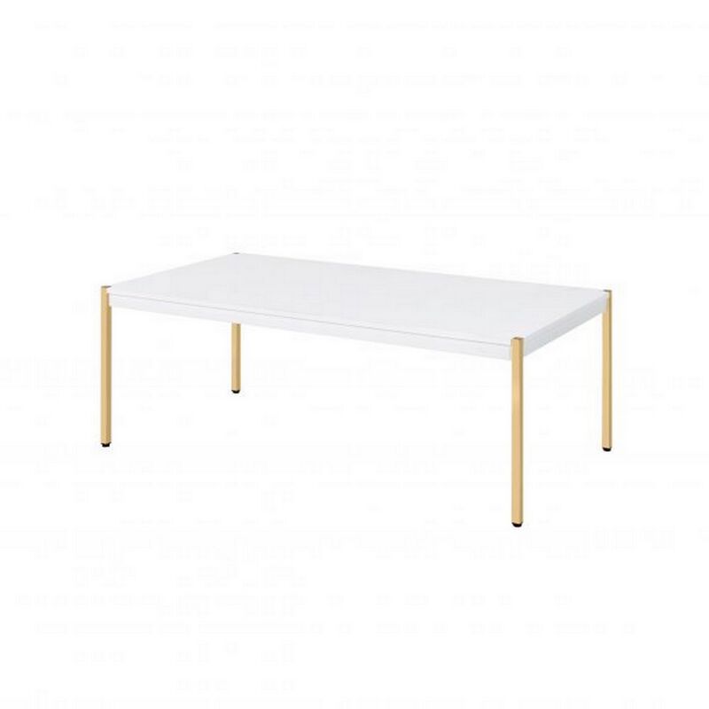 Coffee Table with Metal Tube Legs, White and Gold-Benzara