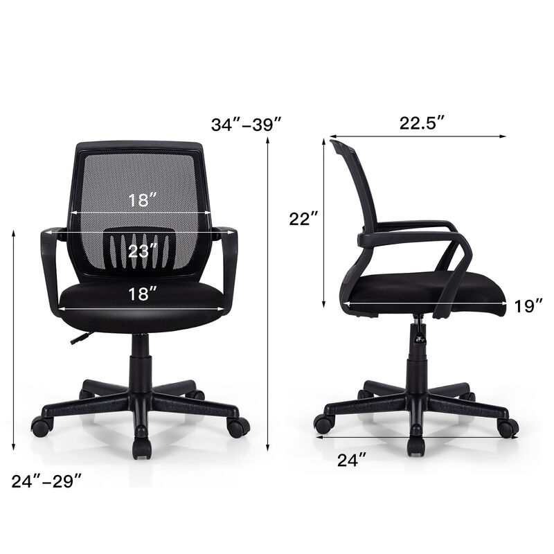 Costway Mid-Back Mesh Office Chair Height Adjustable Executive Chair w/ Lumbar Support