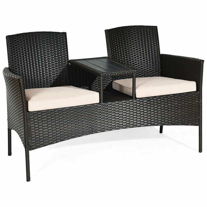 Modern Patio Conversation Set with Built-in Coffee Table and Cushions