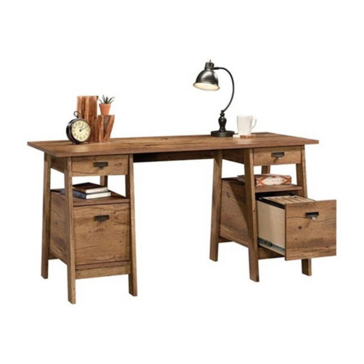 Rustic Farmhouse Executive Desk with Integrated Filing Cabinets