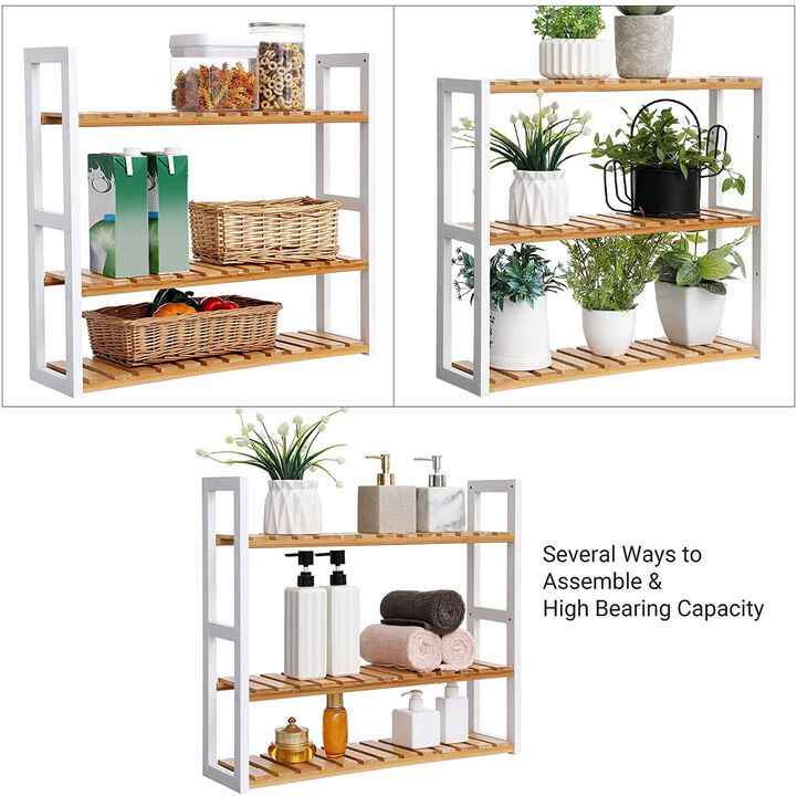 Adjustable Bamboo Rack Multifunctional Bathroom Kitchen Living Room Holder 3-Tier Utility Storage Shelf