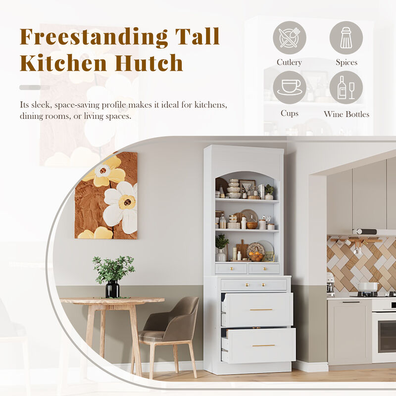 Merax Freestanding Tall Kitchen Hutch with Faux Marble Top