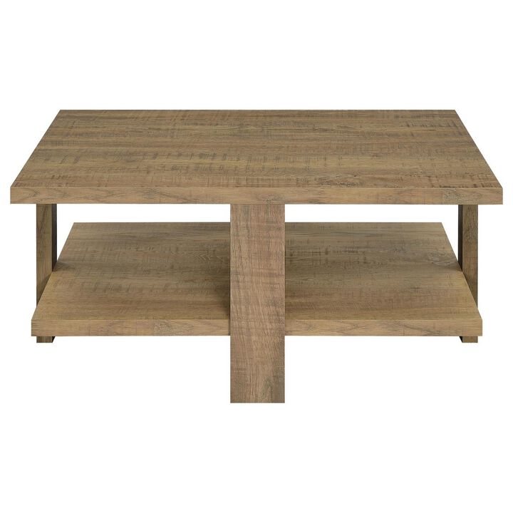 Dew 36 Inch Side Coffee Table, Lower Shelf, Engineered Wood, Mango Brown - Benzara