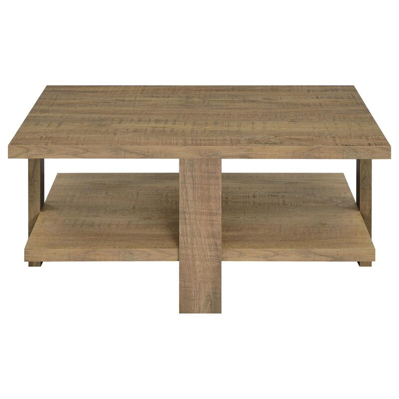 Dew 36 Inch Side Coffee Table, Lower Shelf, Engineered Wood, Mango Brown - Benzara