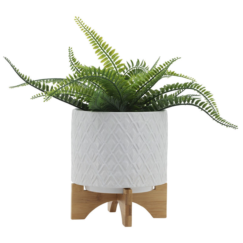 8" Diamond Planter with Stand, White