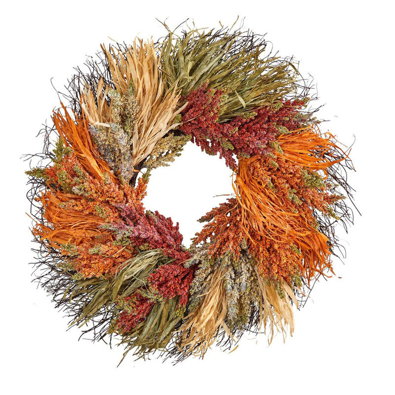 Nearly Natural 26-in Fall Sorghum Harvest Autumn Artificial Wreath