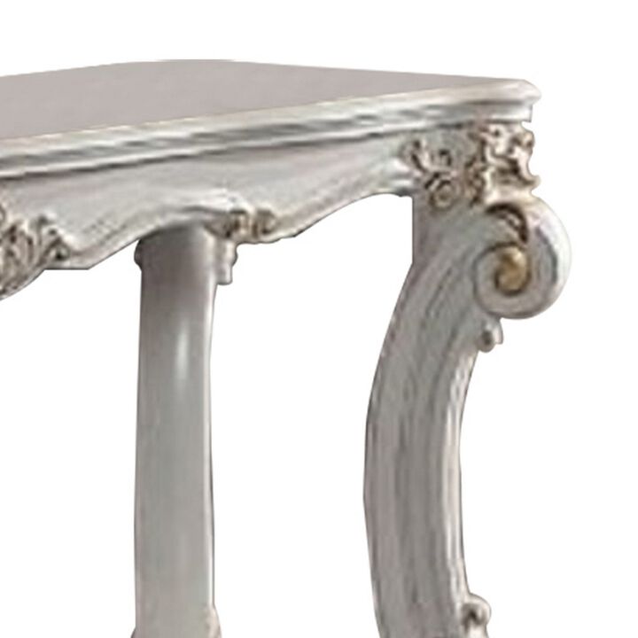 Jess 58 Inch Sofa Console Table, Classic Scrolled Legs, Brushed Gold, Shelf - Benzara