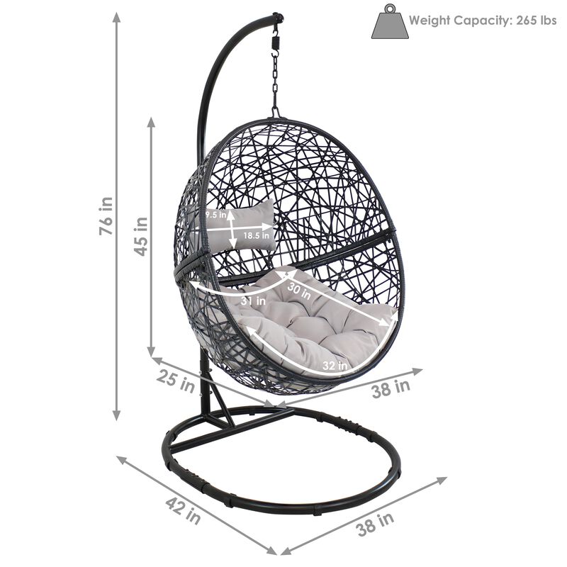 Sunnydaze Resin Wicker Hanging Egg Chair with Steel Stand/Cushion