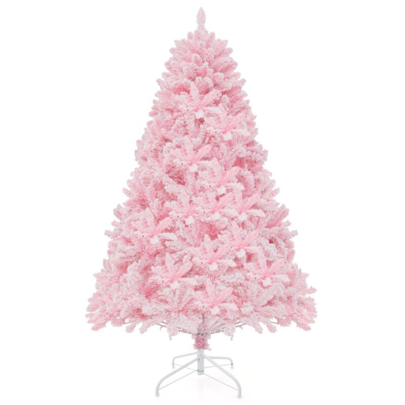 Hivvago 6 FT Flocked Artificial Xmas Tree Hinged with 350 LED Lights