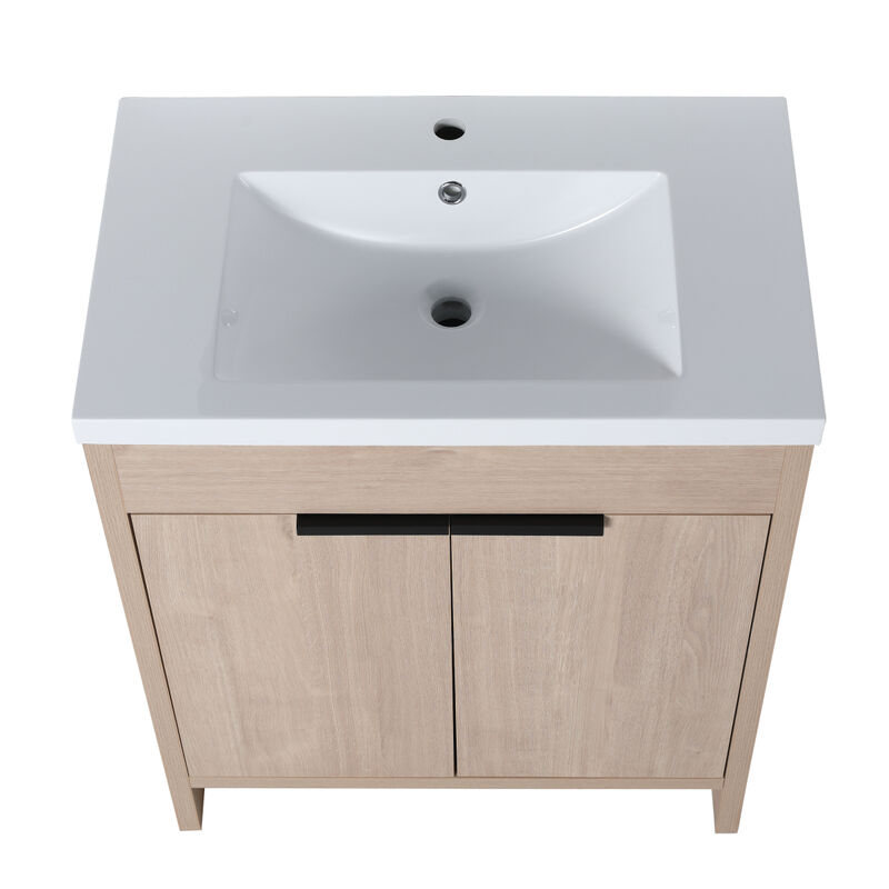 30" Freestanding Vanity with White Resin Sink & 2 Soft-Close Doors