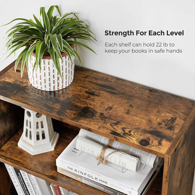 Open Bookcase with Adjustable Storage Shelves, Floor Standing Unit- Rustic Brown