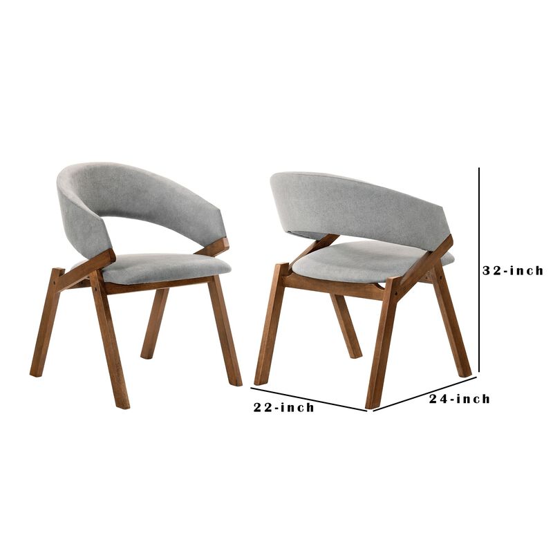 Talulah Gray Fabric and Walnut Veneer Dining Side Chairs - Set of 2 - Benzara