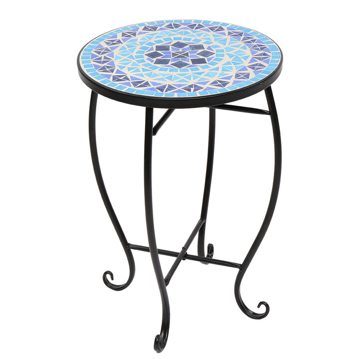 Artisasset Round Terrace Bistro Table with Diamond-Colored Sea Mosaic Inlay for Elegant Outdoor & Patio Décor
