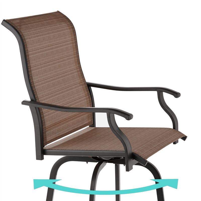 Hivvago Set of 2 Brown All-Weather Mesh Swivel Barstools