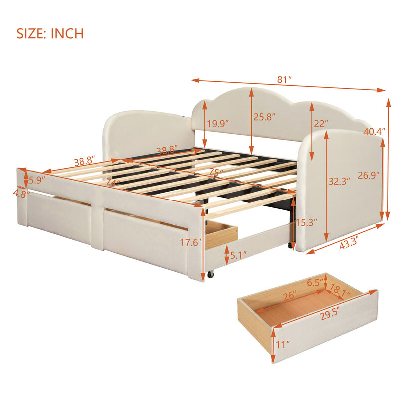 Merax Velvet Upholstered Daybed  with Trundle