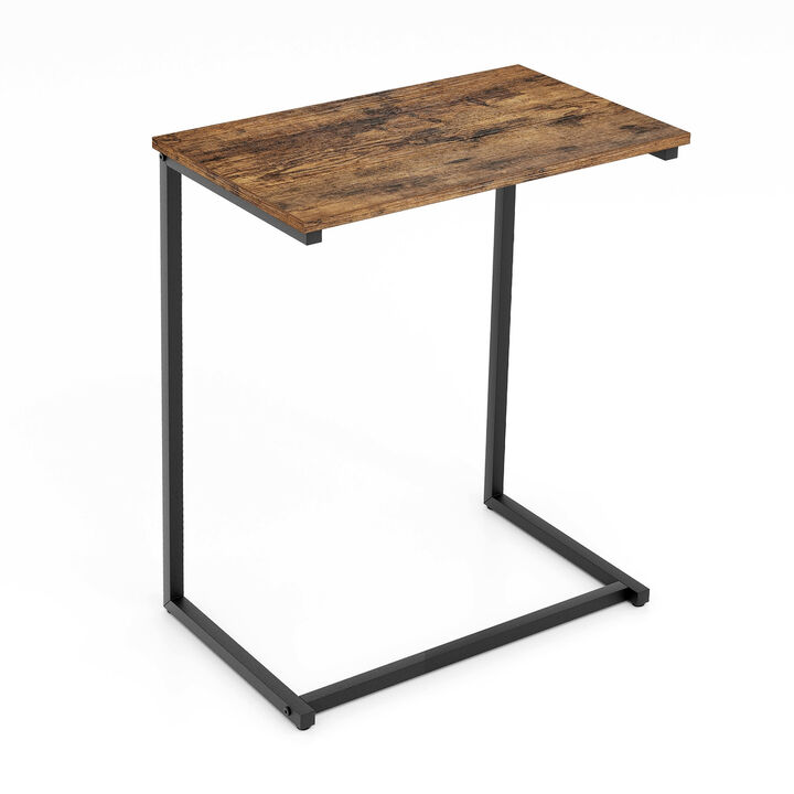 C-Shaped Industrial End Table with Sturdy Metal Frame – Modern Home Accent Furniture