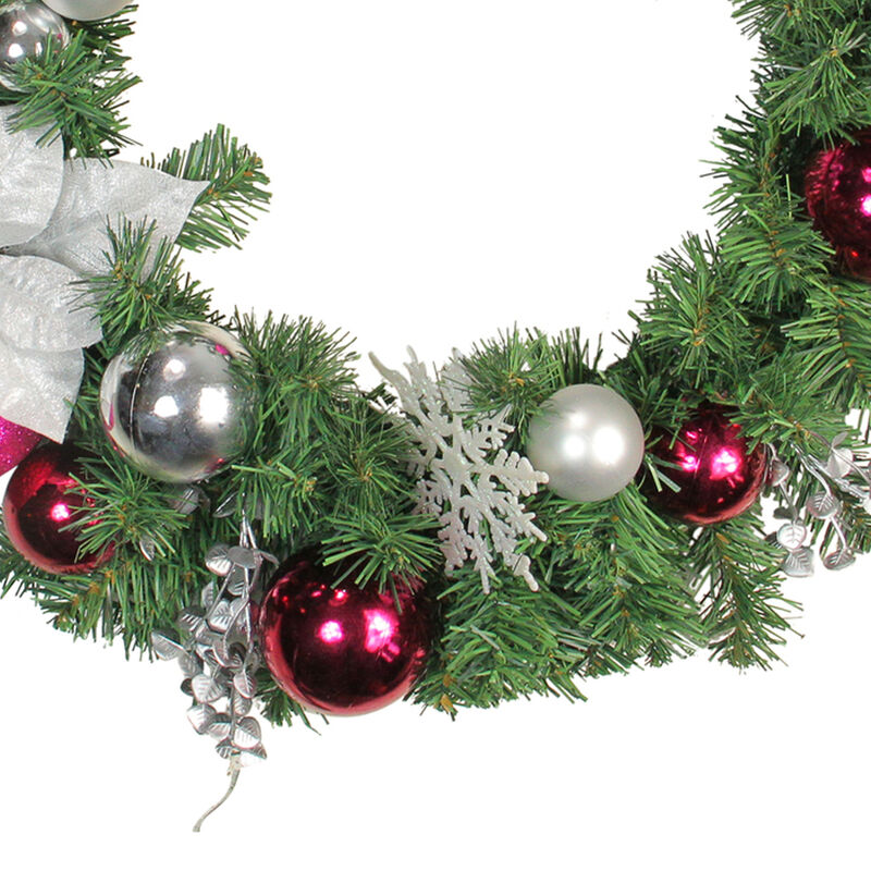 Poinsettia and Eucalyptus Artificial Christmas Wreath - 24-Inch  Unlit