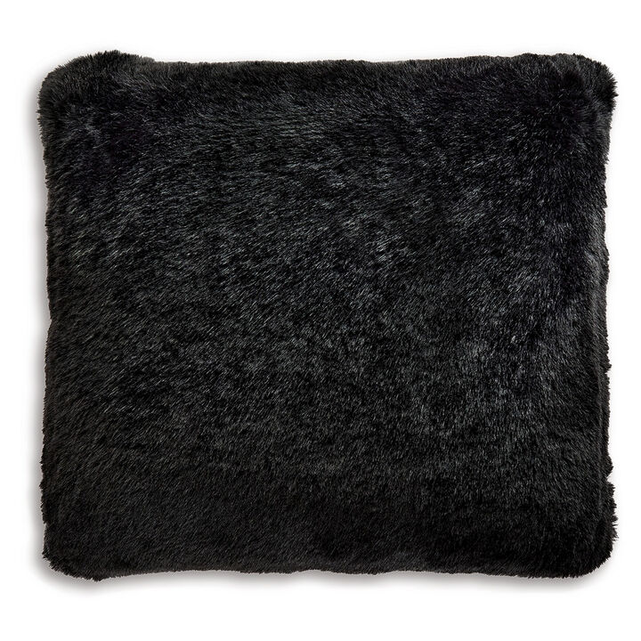 Dift Square Accent Throw Pillow, 20 Inch, Black Faux Rabbit Fur Face - Benzara