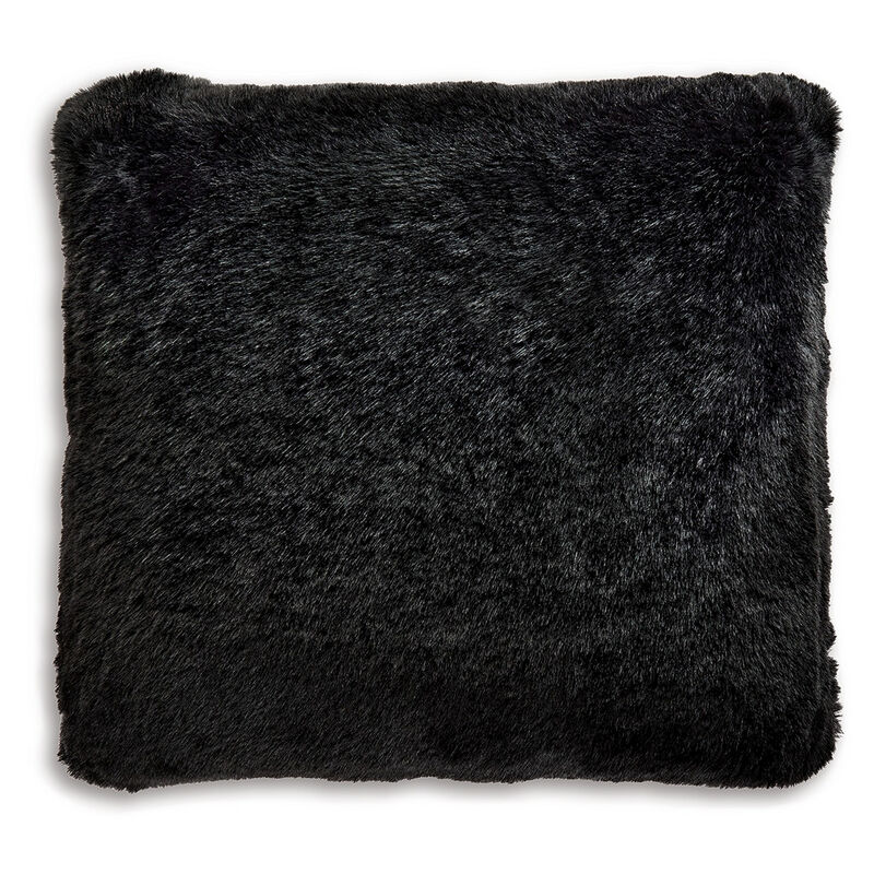 Dift Square Accent Throw Pillow, 20 Inch, Black Faux Rabbit Fur Face - Benzara