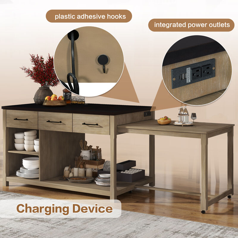 Merax Retro Extendable Kitchen Island with Storage