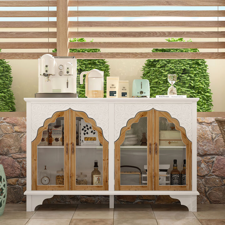 FUFU&GAGA Elegant Carved Sideboard with Glass Doors, (60.2" W x 15.7" D x 39.2" H),White and Brown