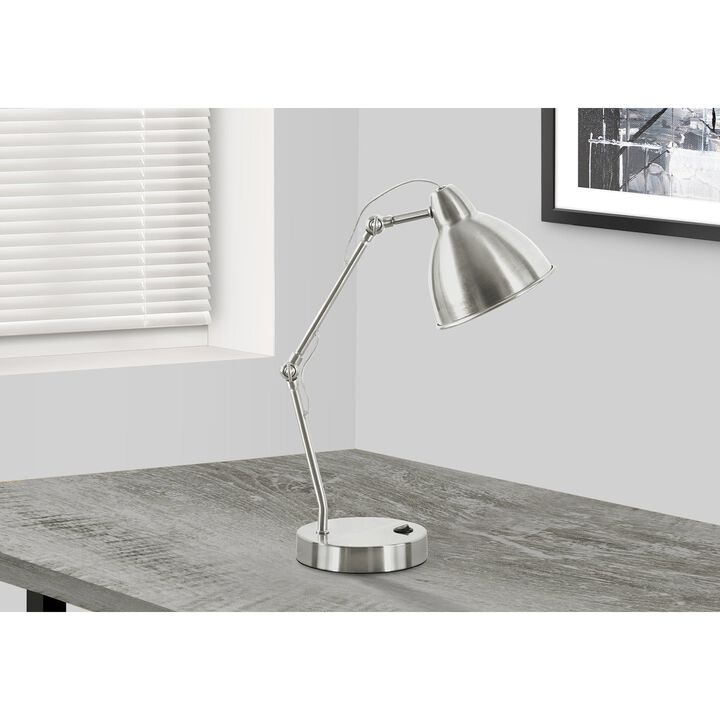 Monarch Specialties I 9659 - Lighting, 17"H, Table Lamp, Usb Port Included, Nickel Metal, Nickel Shade, Modern