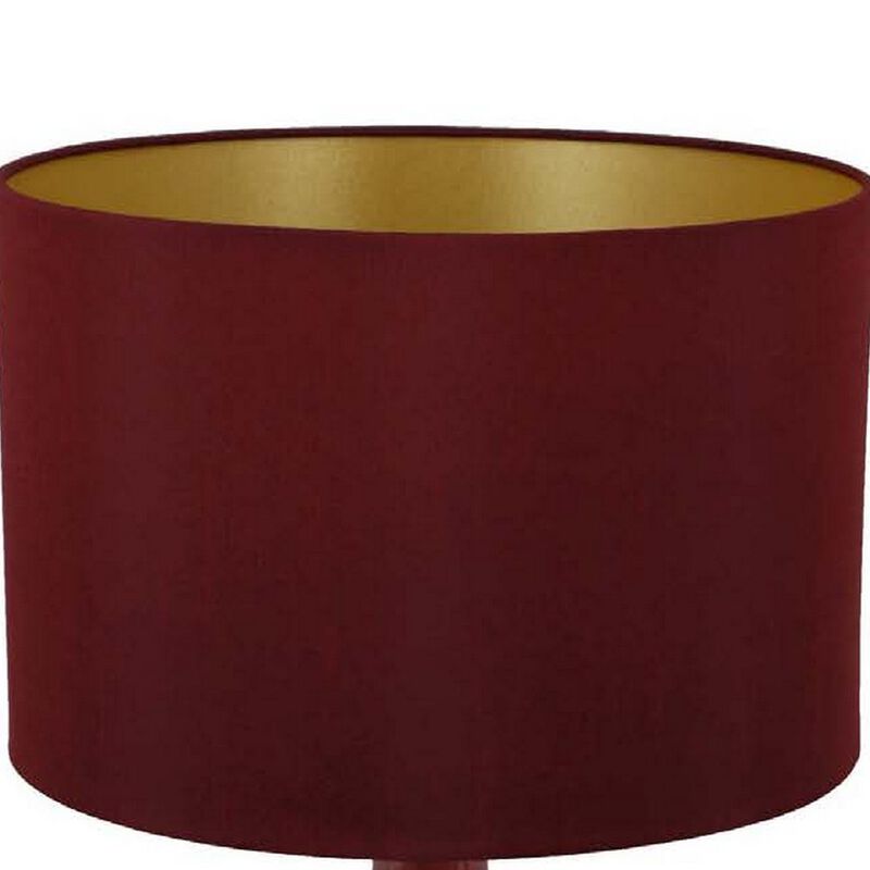 Gia 18 Inch Table Lamp, Drum Shade, Round Body with Vertical Ribs, Red - Benzara