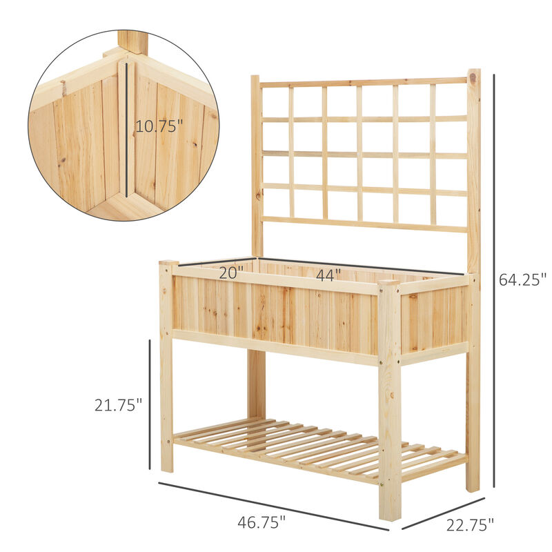 47" x 23" x 64" Wood Elevated Planter Box w/ Spacious Growing Area for Veggies