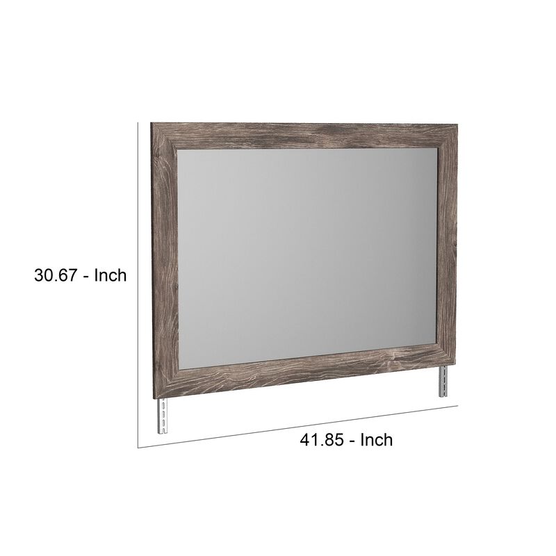 Bedroom Mirror with Replicated Grain Details, Rustic Gray - Benzara